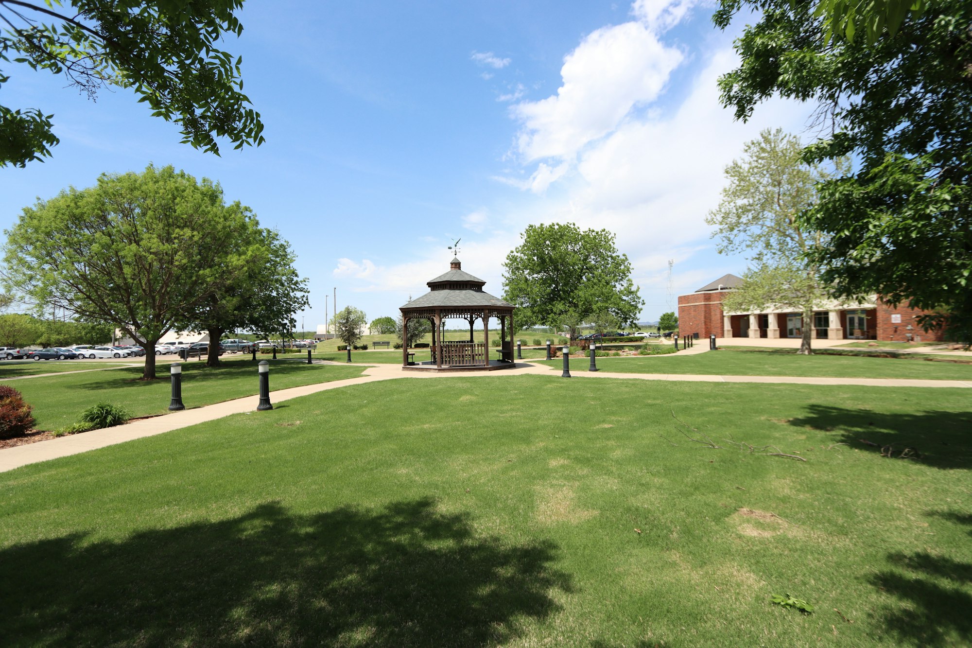 A gazebo and open lawn at Legacy Park, one of Prairie Crossing's community parks.
